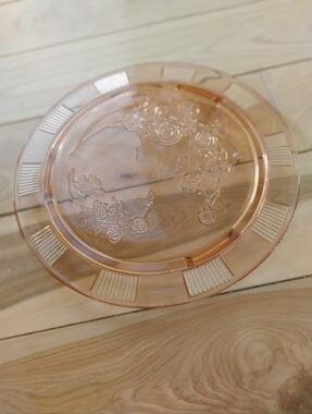 Vintage Pink Depression Glass Floral Cake Plate And Knife